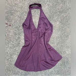 Purple Satin Halter Mini Dress